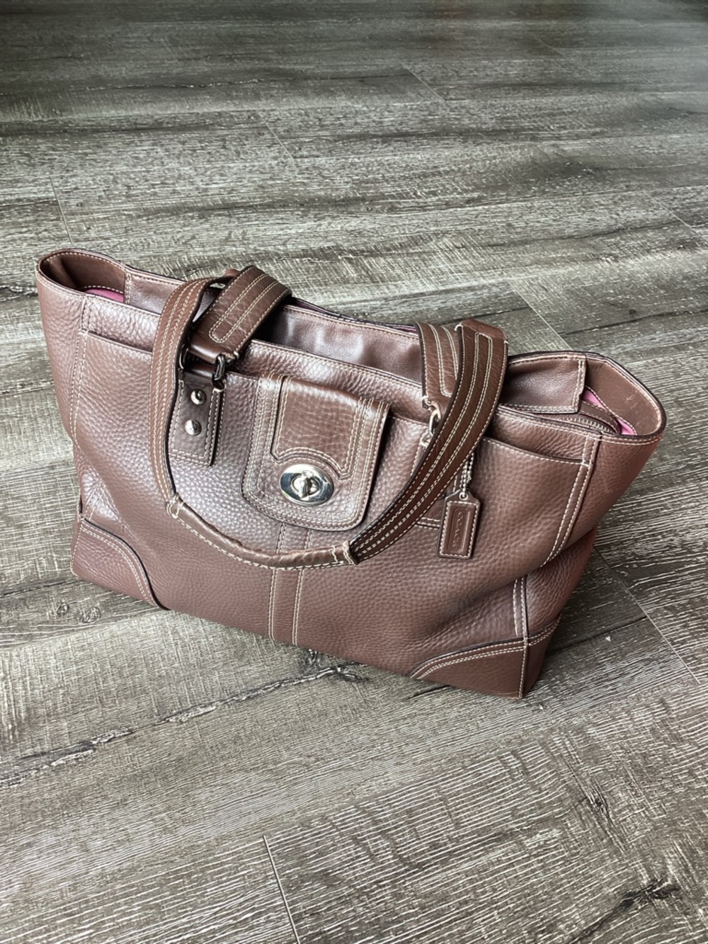 COACH Brown Pebbled Leather Ergo Pleated Tote Bag - Style F13960